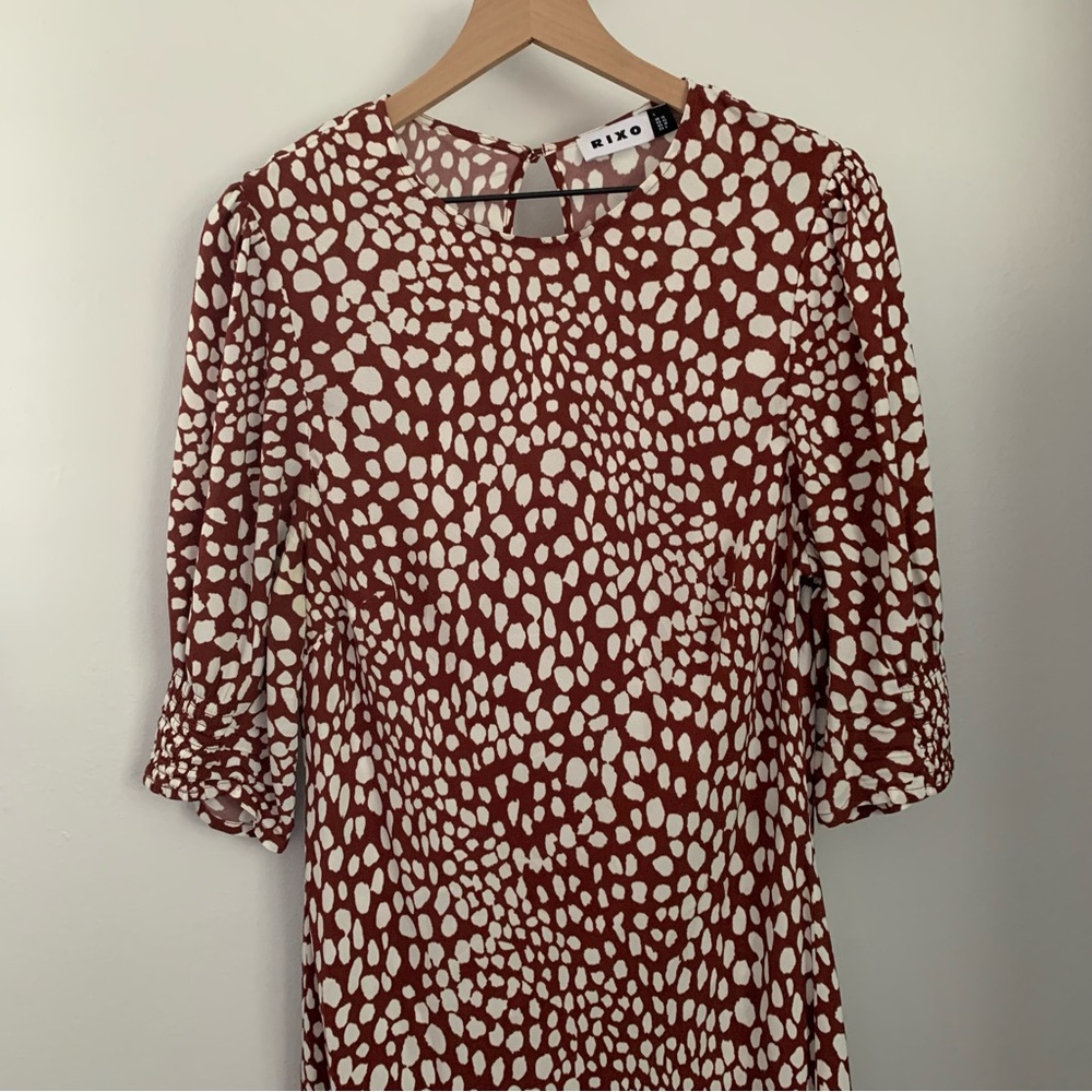 Rixo Jess Brown And White Midi Dress View 2